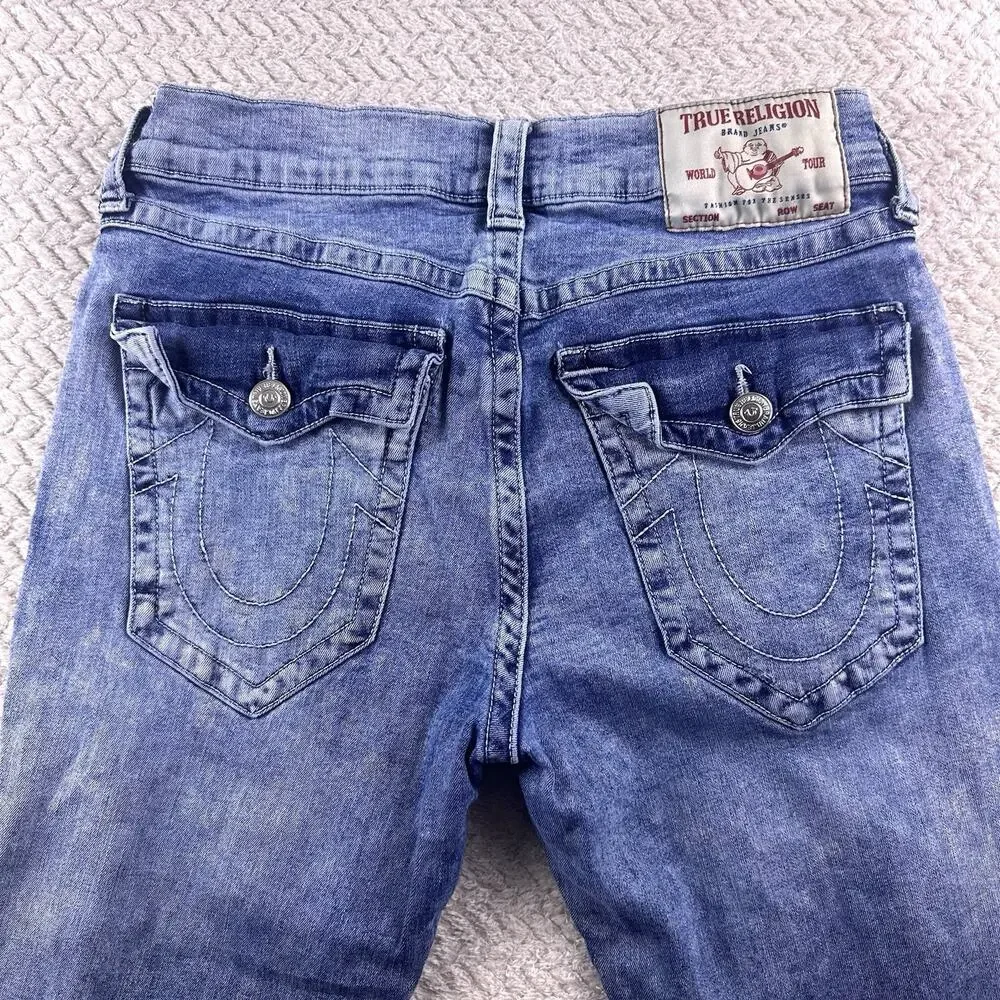 True Religion Jeans Mens 32x34 Blue‎ Geno Relaxed Slim Flap Pocket Distressed
